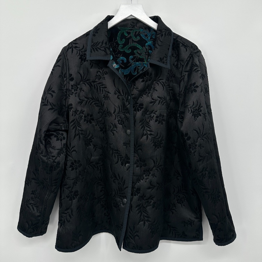 Coldwater‎ Creek Jacket Coat Size XL Reversible Brocade Embossed Forestcore Boho - Picture 7 of 15